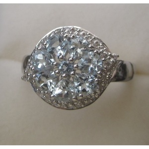 Dainty <b>Gold</b> Cluster <b>Ring</b> with Aquatic Turquoise Diamond Geometric Cut Fine Jewelry for Engagement Rhodium Plated <b>Set</b> - Product Image 1