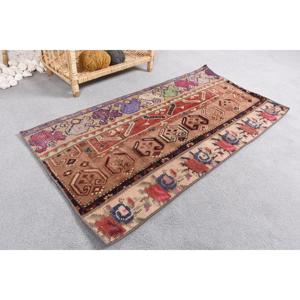 Turkish Vintage Small Rug 1.8x3.5 ft, <b>Brown</b> <b>Wool</b> Rug - Product Image 2