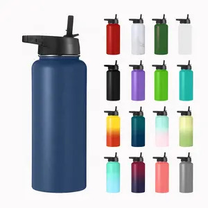 Water bottle 32oz 40oz custom wide mouth large double wall vacuum insulated hot flask stainless steel tumbler sport water bottle
