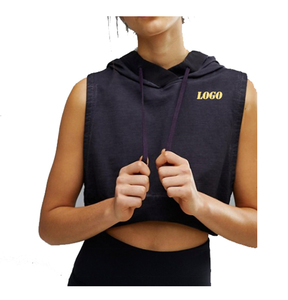 Haut décontracté en coton tricoté sans manches pour femme, coupe courte, couleur unie, avec logo sur le devant, idéal pour le printemps - Product Image 1