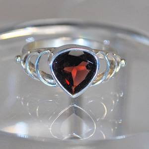 925 plata esterlina rojo granate pera corte anillo boda aniversario joyería fina enero piedra natal - Product Image 1