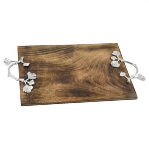 Bandeja de servicio de madera de acacia moderna Mango de metal Apto para lavavajillas Cubiertos ecológicos Bebidas Servicio de comida para fiesta real - Product Image 6