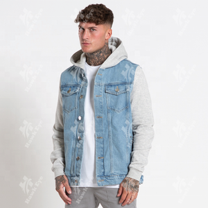 Veste en jean décontractée pour homme avec logo personnalisé, doublure en polaire de coton, fermeture à boutons en corne, respirante, coupe-vent, à capuche, toutes tailles - Product Image 1