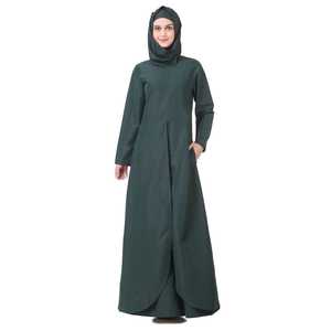 Abaya en tissu crêpe, coupe tulipe, vert foncé - Product Image 3