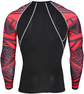 Ensemble de sport de compression pour homme Rouge Tribal à manches longues et leggings à séchage rapide pour MMA, Gym Fitness Training - Product Image 3