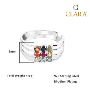 NOVAMART Fine Men's Handmade 92.5 Sterling Silver <b>Adjustable</b> <b>Ring</b> with Natural Certified Navratna Stone Nine Planets Design for - Product Image 6