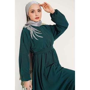 <b>Stone</b> Collar Belted Chiffon Dress Emerald Green - Product Image 2