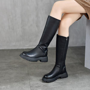 รองเท้าบูทหนังผู้หญิงสูงถึงเข่า ส้นหนา มีซิปด้านข้าง แฟชั่นลำลอง รองเท้าบูทสูงสำหรับผู้หญิง รองเท้าบูทสูงเหนือเข่าสำหรับผู้หญิง - Product Image 1