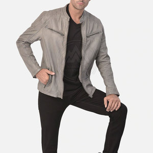 Custom Designed Solid Color Men's Leather Jacket with <b>Stand</b> Collar Streetwear Style - Product Image 5