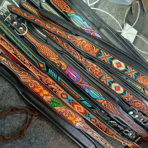 Collier de chien en cuir rembourré souple de luxe sculpté à la main Design floral - Product Image 4