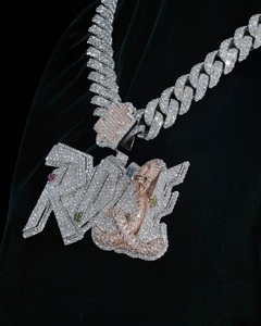 Pendentif en argent sterling 925 avec diamant moissanite, lettre de rappeur personnalisée, rose, style hip-hop unique, charme pour homme - Product Image 4