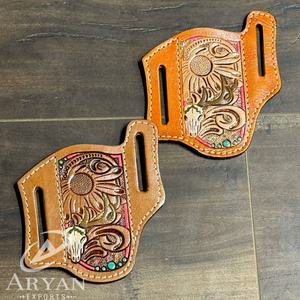 Étui de couteau usiné à la main Portable gaine de couteau en cuir véritable pour couteaux à lame fixe/pliante gaine florale pour ceinture pour unisexe - Product Image 1