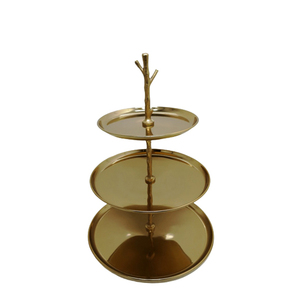 Support à gâteau rond en aluminium et bois à 3 niveaux, support à gâteau flottant de couleur noir et or pour mariage et décoration de dessus de Table - Product Image 4