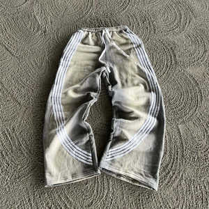 Pantalon de survêtement unisexe en toile de coton brodée, vintage, délavé à l'acide, respirant, écologique, coupe évasée pour homme, style streetwear, rayé - Product Image 4