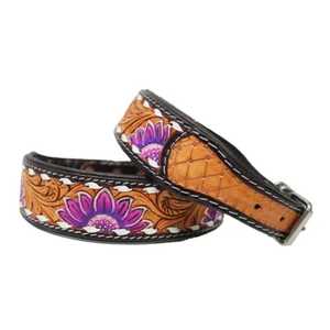 Collar de perro de cuero tallado a mano Premium con diseño de girasol acolchado suave duradero y cómodo para todas las razas - Product Image 2