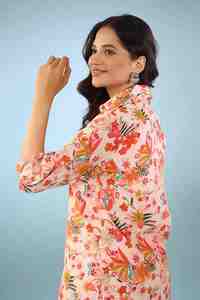 Ensemble de cordons en coton avec motifs indiens traditionnels modernes pour dames Nouveau rôle parental Manches trois-quarts décontracté Disponible Prix de gros - Product Image 5