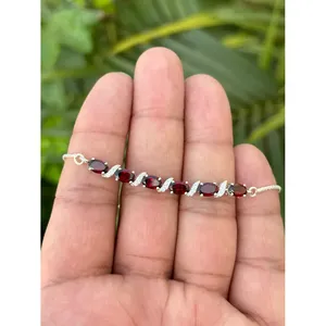 925 <b>Silver</b> Tennis <b>Bracelet</b> with Natural Garnet Tassel and Flower Shape Diamond Pearl and Ruby <b>Charm</b> Religious Bangles - Product Image 2