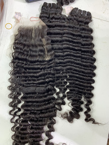 Venta al por mayor de alta calidad virgen cabello humano birmano rizado paquetes de 30 pulgadas con cierre de encaje Frontal Real 100% cabello humano - Product Image 4