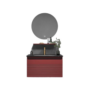 Mueble de Baño Moderno y Sencillo con Acabado en Roble Lacado y Lavabo Integrado con Tiradores de Acero Inoxidable - Product Image 4