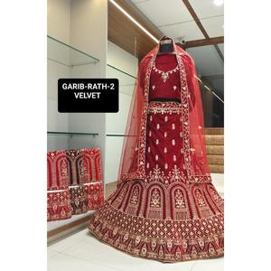 Lehenga Choli de terciopelo de diseñador de peso ligero de la mejor calidad y alta demanda con trabajo de bordado para bodas y fiestas - Product Image 1