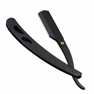 Outils de barbier professionnels à rasoir droit à lame unique et couteau de rasage pliant noir mat - Product Image 3