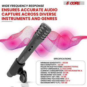 5Core Instrument Microphone Professional XLR Cardioid Pencil Stick <b>Condenser</b> Mic - Product Image 2