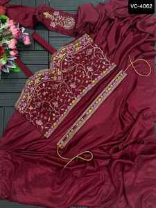 ชุดปาร์ตี้อินเดียพร้อมใส่เสื้อผ้าชุดส่าหรีผ้าไหมซาตินสไตล์บอลลีวู้ดแบบเย็บปักส่าหรีงานส่าหรี - Product Image 5