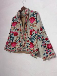 Handmade Suzani <b>Kantha</b> Embroidered Cotton <b>Jacket</b> Boho Overcoat Pattern Handmade Coat Floral Embroidered Velvet <b>Jacket</b> - Product Image 4