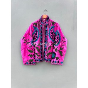 Veste en velours unisexe pour femmes indiennes avec broderie florale col montant doublure en coton pour les fêtes d'automne et d'hiver - Product Image 5