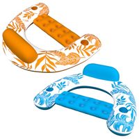 Ensemble de 2 chaises longues gonflables pour adultes avec porte-gobelets, imprimé feuilles tropicales