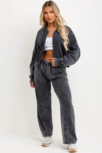 Pantalones de chándal de algodón de invierno y Sudadera con capucha Jogger Custom Plain Women Sweatsuit Chándal Crewneck Sweatshirt Set - Product Image 2