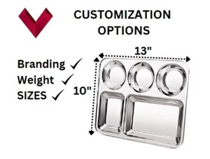 Énorme demande vente plateau en acier inoxydable 5 compartiments avec bords ronds Rectangle acier Thali déjeuner et assiette à dîner - Product Image 3