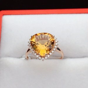 Bague en or 14 carats à la mode pour femmes pierre de citrine jaune naturelle cadeau d'anniversaire de fiançailles célébration de la pierre de naissance de novembre - Product Image 6
