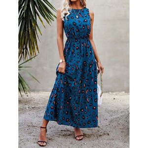Robe Supreme à motifs pour femmes, sans manches, col rond, taille élastique, 34959 - Bleu - Product Image 3