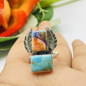 แหวนแต่งงานของผู้หญิงทำด้วยมือเงินแท้925แหวนแฟชั่นสีเทอร์ควอยซ์ฝังหนามเตยดีไซน์เนอร์ - Product Image 6