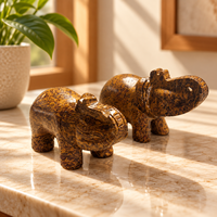 Sculpture d'éléphant en jade de soie dorée, figurine animale en pierre précieuse polie avec motifs uniques brun doré pour la décoration intérieure et les cadeaux