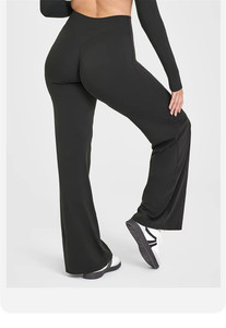 Legging de yoga doux et très extensible pour femme, coupe bootcut évasée avec logo, taille haute, motif uni – Vente chaude - Product Image 6