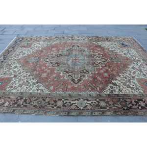 Turkish Oversize Rug 7.7x10.9 ft, <b>Red</b> Abstract Vintage <b>Wool</b> Rug - Product Image 4