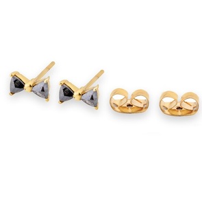Pendientes de tuerca con lazo de diamante de sal y pimienta de oro macizo de 14K, un diseño minimalista de 3 puntas, perfecto como pequeño regalo para el Día DE LA Madre - Product Image 1