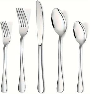 Ustensiles de cuisine ensemble de couverts en acier inoxydable entièrement en métal design argent outils de couverts finition brillante conception couverts ensemble de couverts - Product Image 6