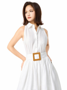 Robe trapèze mi-longue LUXE BUBBLE - Collection SUMMER DAWN - Tissu naturel tissé uni - Marque locale vietnamienne - Product Image 2