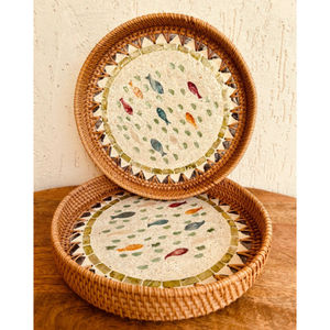 Handmade Serving Tray Eco-Friendly Rattan Elegant <b>Mother</b> Pearl Inlay Woven Tableware for Home Decor Gifting Catering Use - Product Image 5