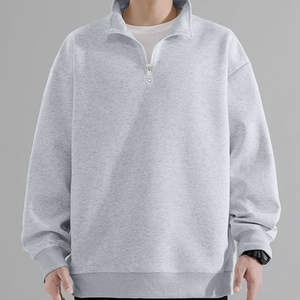 Sudaderas con capucha para hombre, sudadera básica personalizada de 100% algodón con cremallera de un cuarto de color sólido, patrón de letras bordadas, ajuste Regular para todas las estaciones - Product Image 2