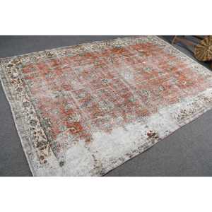 6.5x9.7 ft Rug, Turkish Rug, Vintage <b>Red</b> <b>Wool</b> Floral Rug - Product Image 2