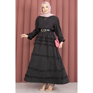 Ensemble jupe en mousseline noire XS avec détail volanté, motif uni, 2 pièces, short et haut de sport d'été - Product Image 4
