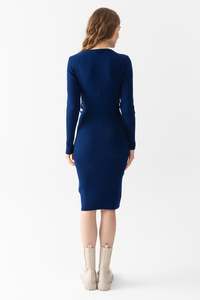 Vestido de cuello redondo de punto para mujer, manga larga, cinturón cálido Flexible, detalle de alta calidad, invierno, nueva moda, personalizable, servicios OEM - Product Image 6