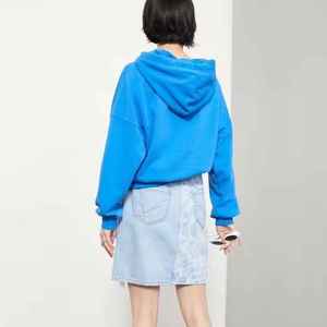 Sudadera holgada de algodón de primavera 100% con estampado personalizado en cordón azul con capucha de manga larga - Product Image 2