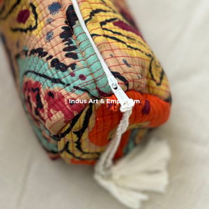 Bolsa de gasa de viaje para cosméticos acolchada reutilizable de algodón con estampado Floral indio de la mejor calidad, neceser al por mayor - Product Image 6