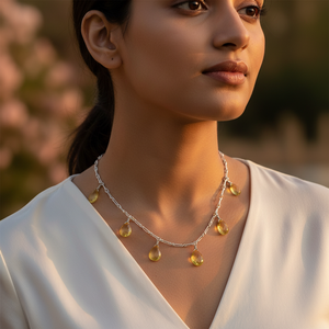 สร้อยคอลูกปัดเงิน 925 สำหรับผู้หญิง เครื่องประดับพลอยซิทรินที่ทันสมัย ของขวัญ - Product Image 1