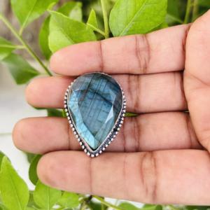 Vente en gros d'anneaux en argent 925 plaqué, tendance, avec pierres précieuses en cristal, labradorite bleue, bijoux de mariage et de fiançailles pour les fêtes - Product Image 4